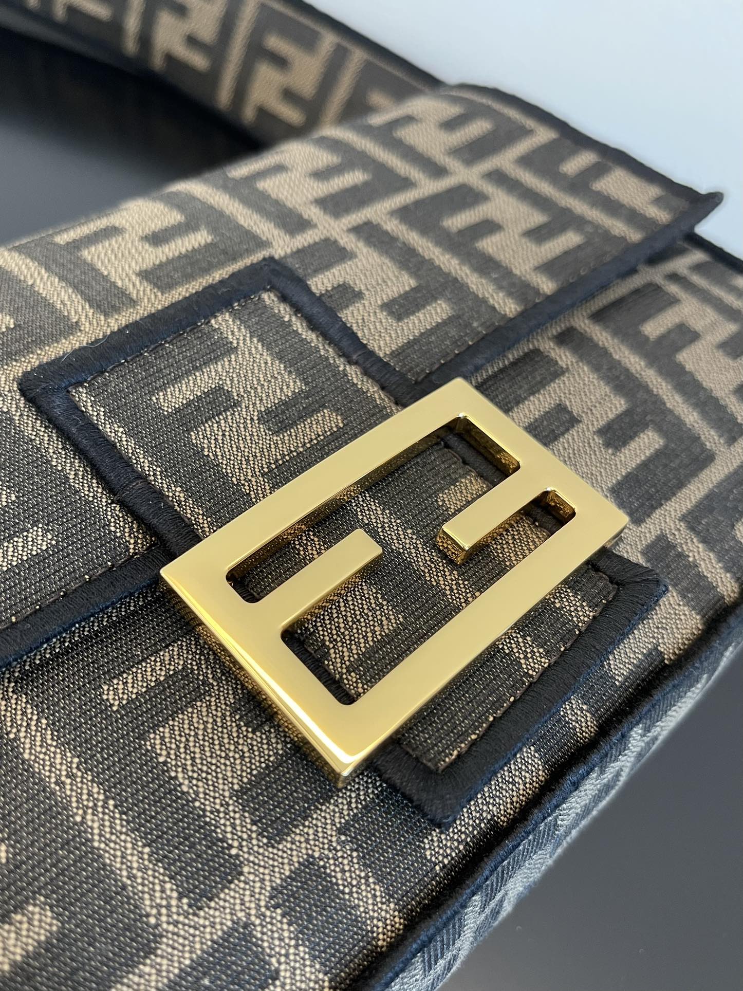 Fendi Medium Baguette FF Chenille Shoulder Bag Dark Coffee